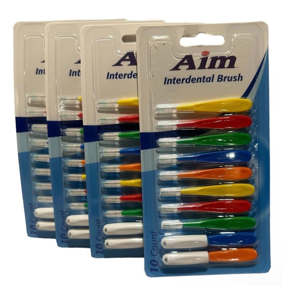 (4) 10pc Aim Interdental Brushes Remove Plaque From Braces+Bridges+Tight Spaces
